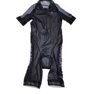 Synergy Mens Triathlon Trisuit Black Grey Padded Short Sleeve Half Zip Sz M